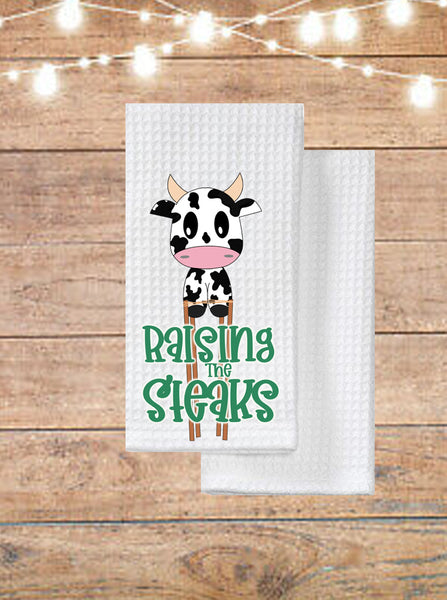 Raising The Steaks Cow Kitchen Towel