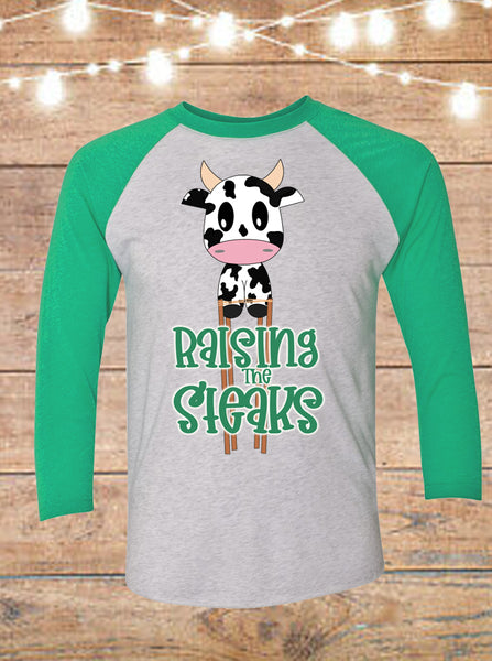 Raising The Steaks Cow Raglan T-Shirt