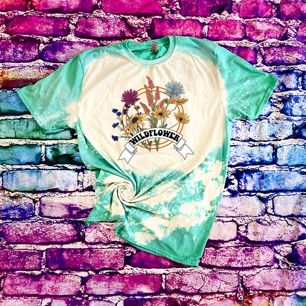 Retro Vintage Wildflowers Bleached T-Shirt