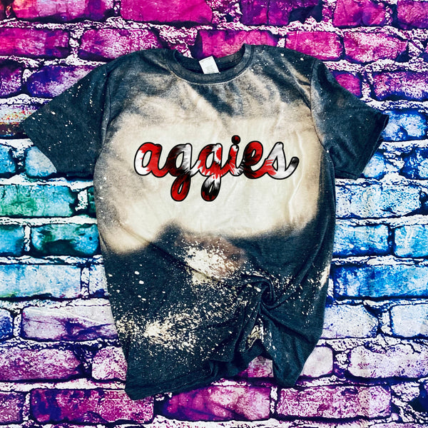 SGSC Aggies Tie Dye Script Bleached T-Shirt