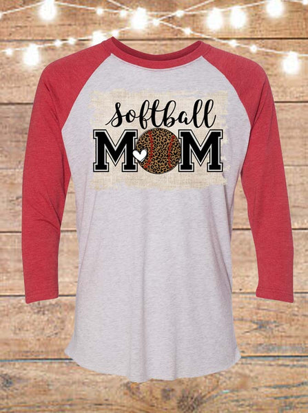 Softball Mom Leopard Raglan T-Shirt