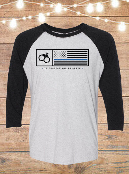 Thin Blue Line To Serve And Protect Raglan T-Shirt