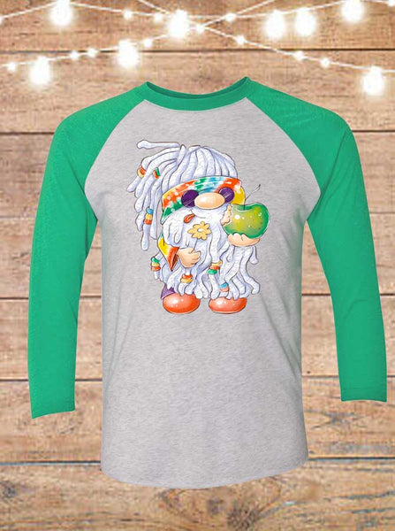 Tie Dye Hippie Gnome with Apple Raglan T-Shirt