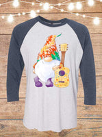 Tie Dye Hippie Gnome with Guitar Raglan T-Shirt