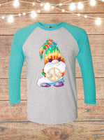Tie Dye Hippie Gnome with Peace Sign Raglan T-Shirt
