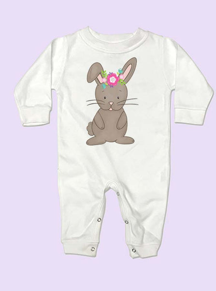 Watercolor Bunny Long Sleeve Baby Romper